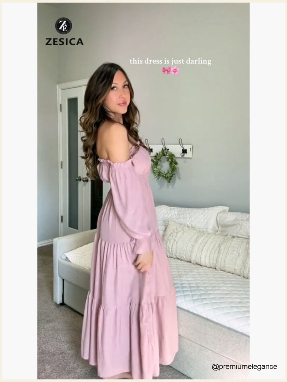 Off Shoulder Flowy Maxi Dress Side Slit Elastic Waist Long Sleeve - Picture 7 of 7